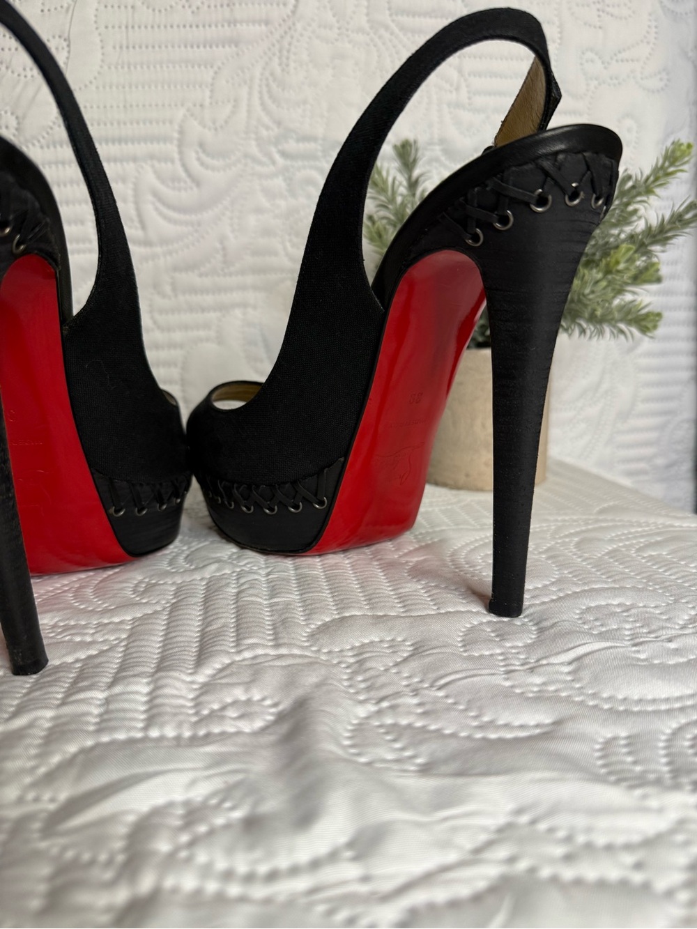 Christian Louboutin Indiana Sling 140 Black Platform Heels Size 39 - Picture 9 of 16